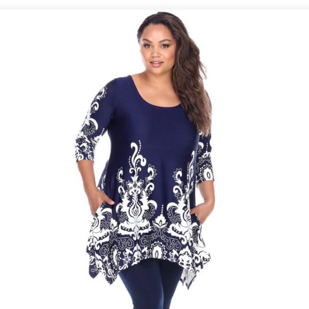 White Mark Navy White Tunic Top Long Plus Size 4X 18 20 Stretchy Flattering NWT - Picture 2 of 8